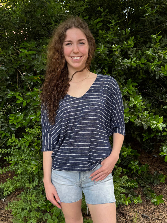 Navy Striped Dolman Blouse