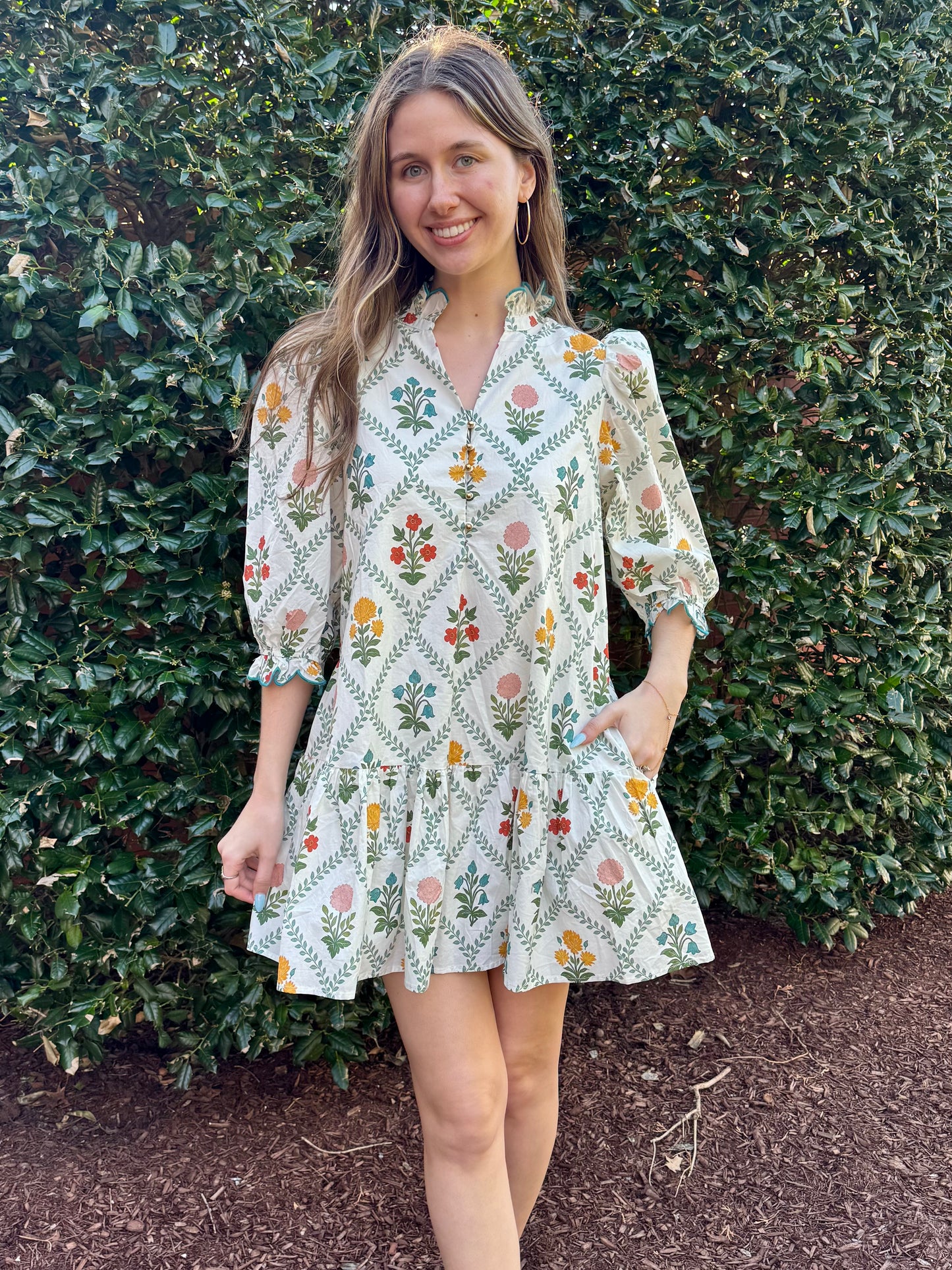 Cynthia Tile Scalloped Dress