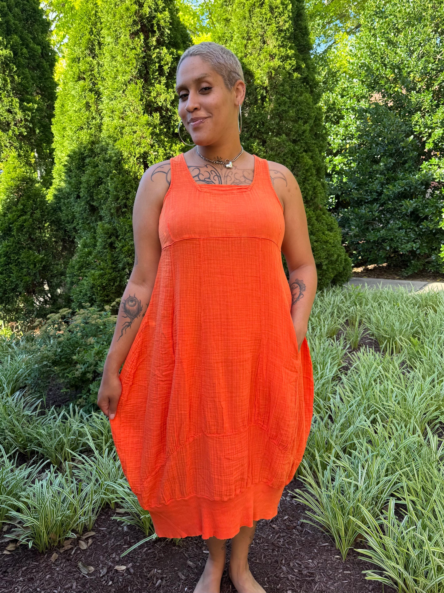 Tangerine Cotton Kangaroo Dress