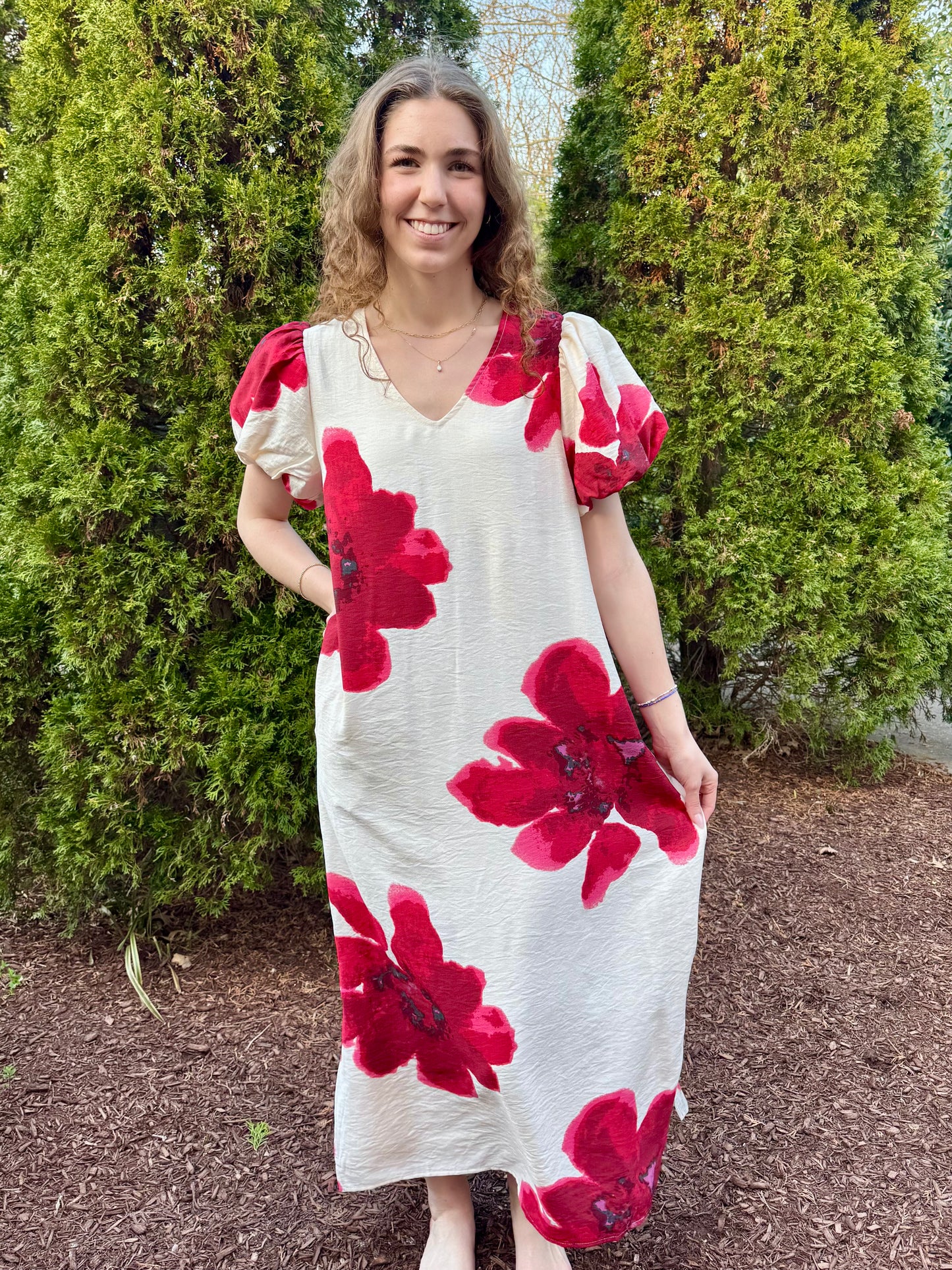 Cheryl Red Flower Dress