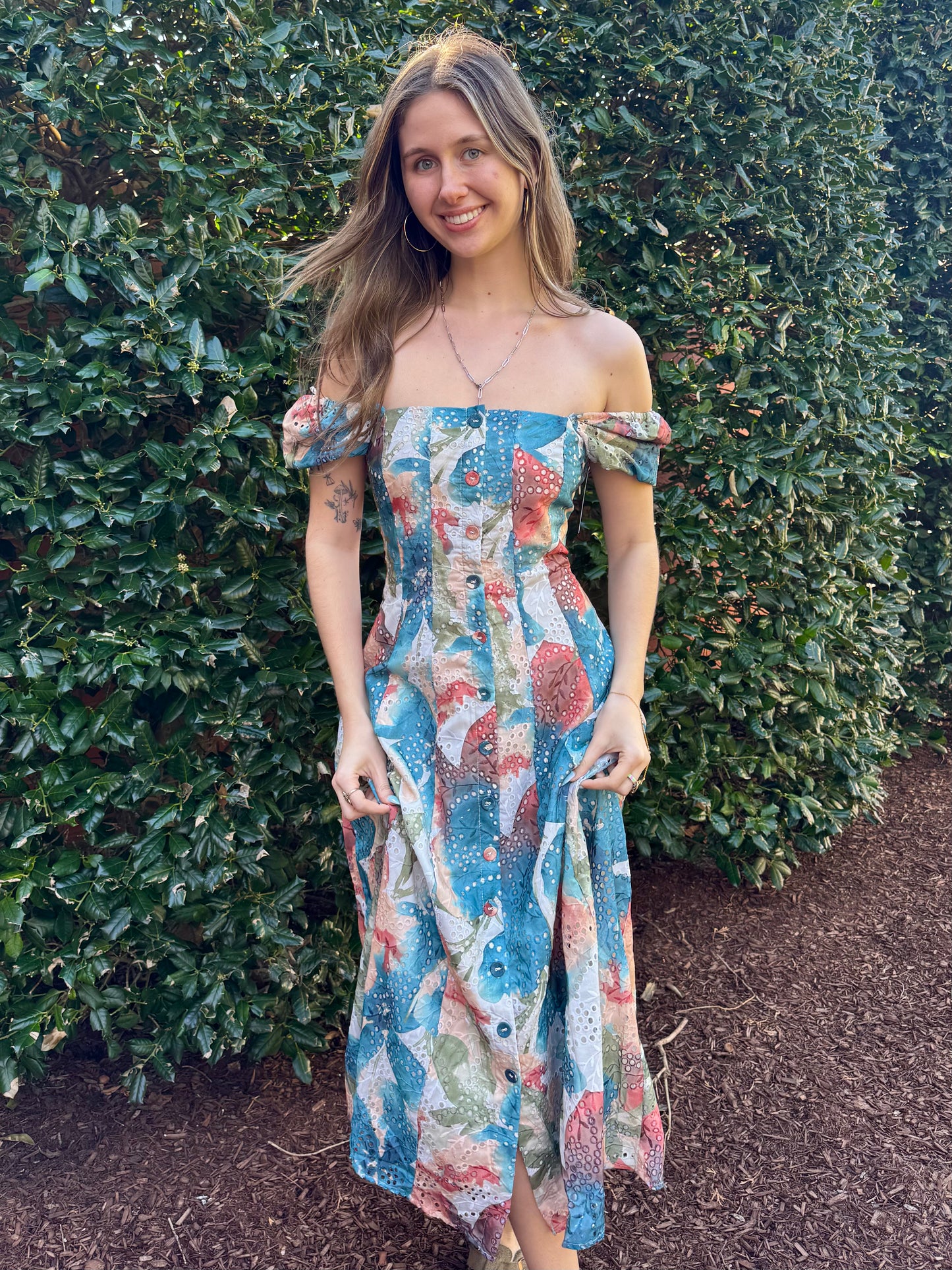 Blossoming Leaves Eyelet Dress