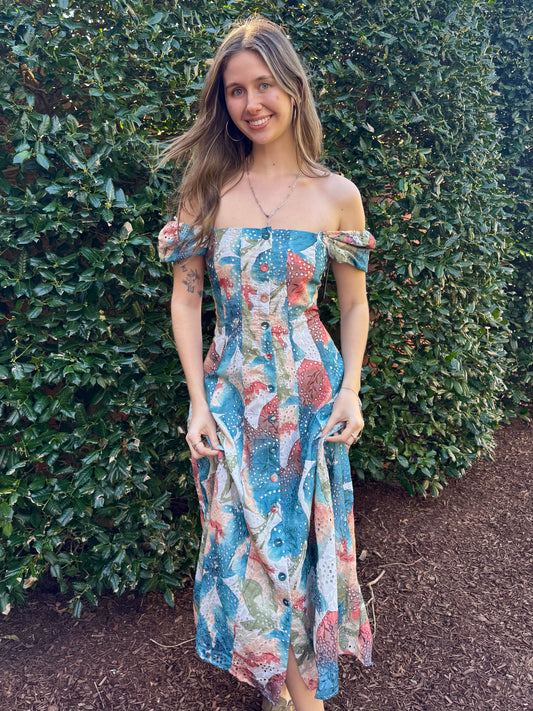 Blossoming Leaves Eyelet Dress