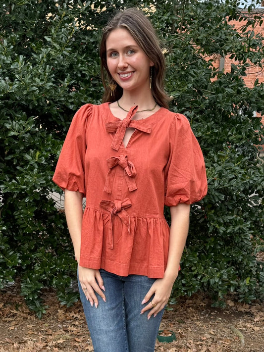 Ella Bow Peplum Bubble Blouse