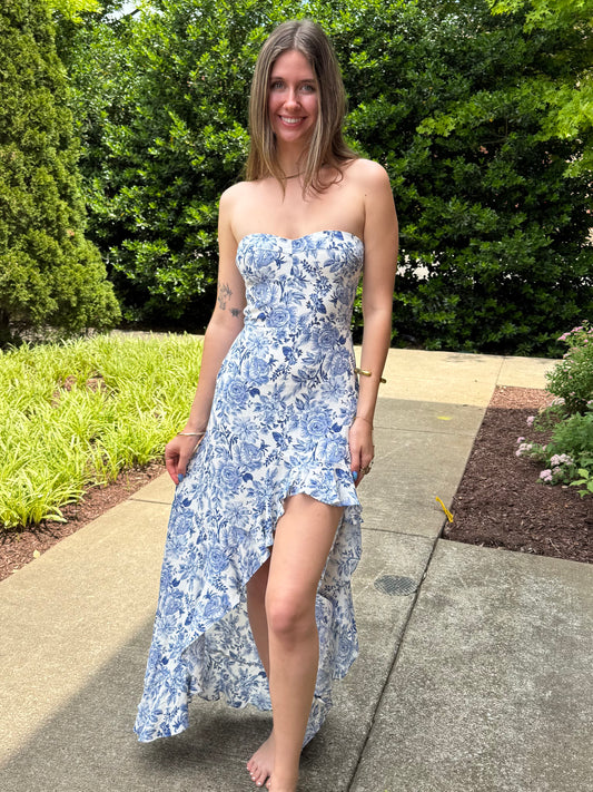 Parisian Pottery Ruffle Slit Dress