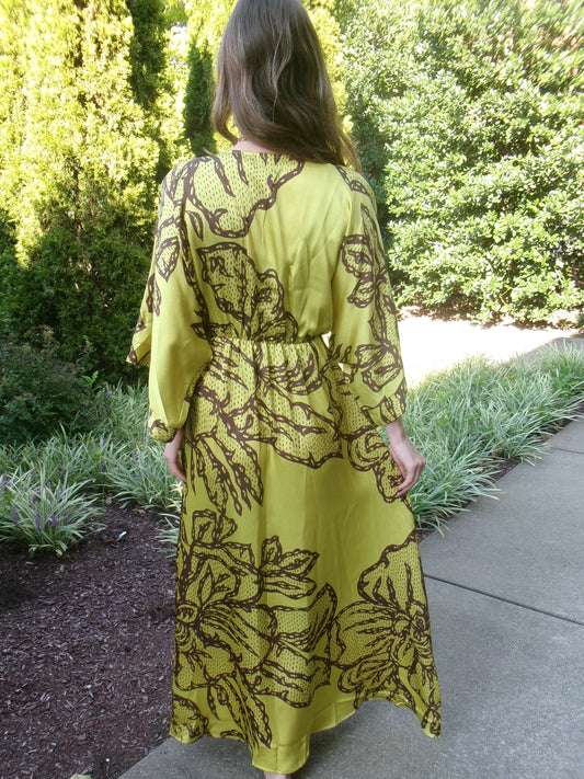 Chartreuse Kimono Maxi Dress