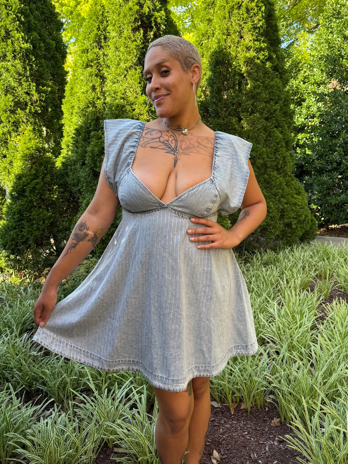 Embellished Rhinestone Flutter Dress