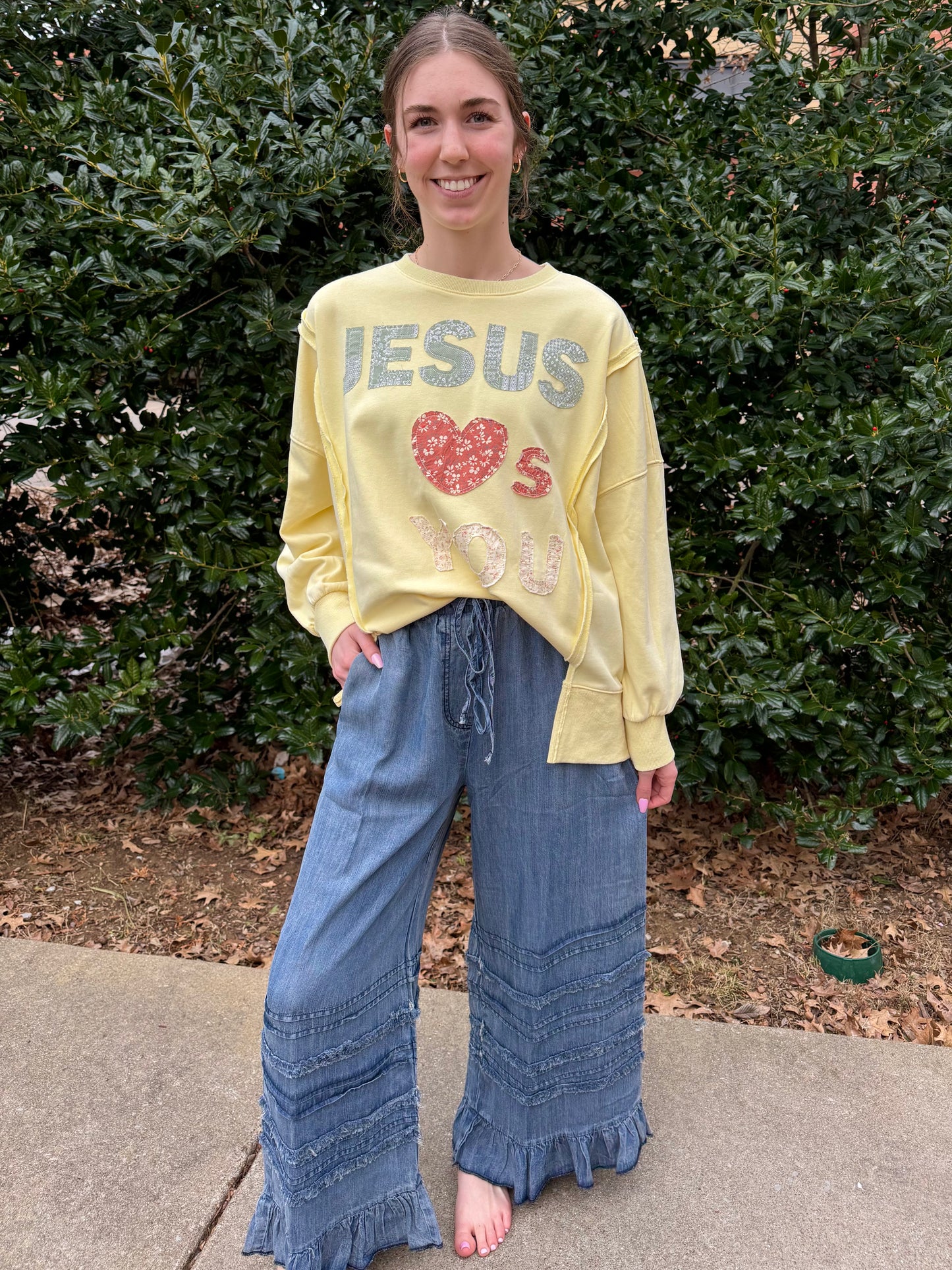 Chambray Ruffle Wide Leg
