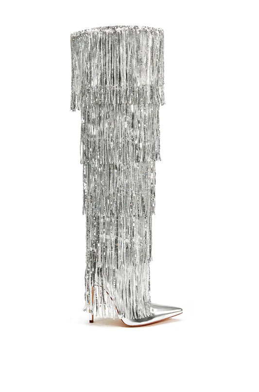 Adriel Silver Fringe Boot