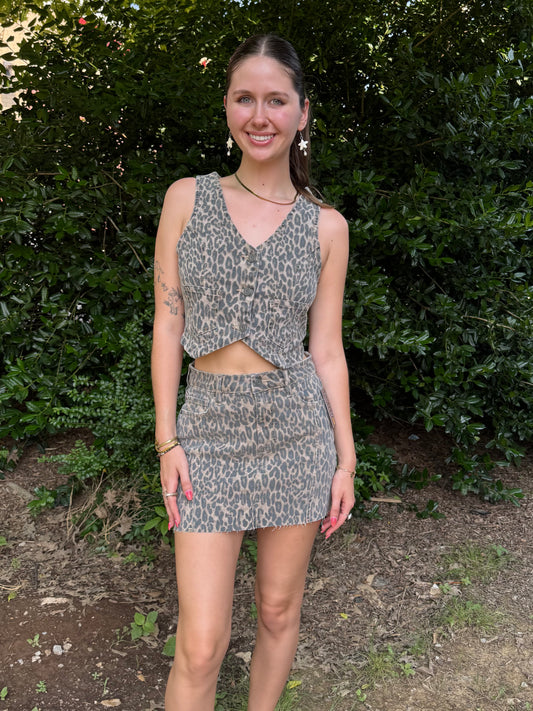 Leopard Denim Vest