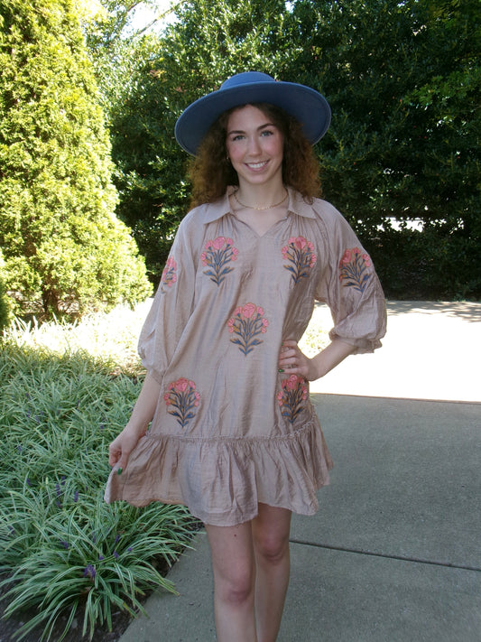 Rose Stem Bouquet Embroidered Dress