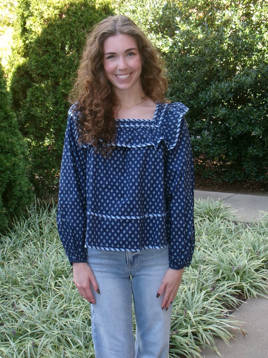 Charlotte Navy Peasant Blouse