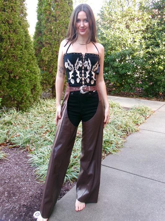 Pleather Fringe Western Chaps