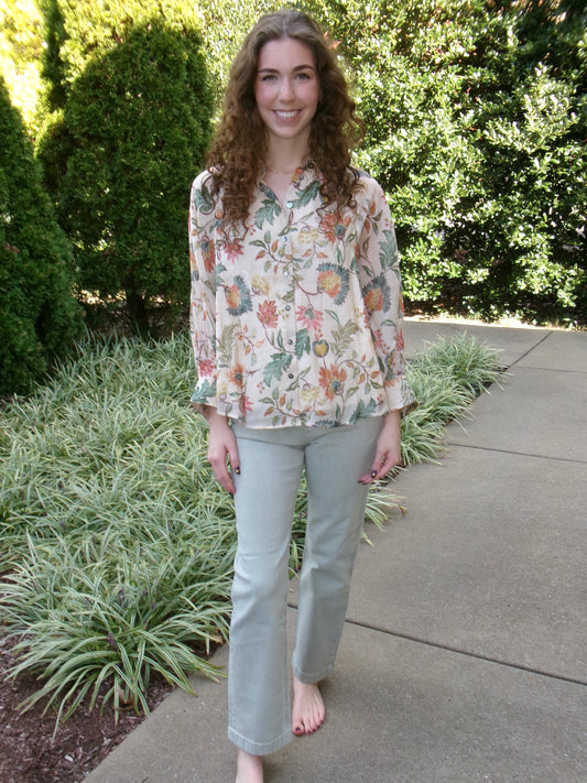 Tropic Floral Button-Up Blouse