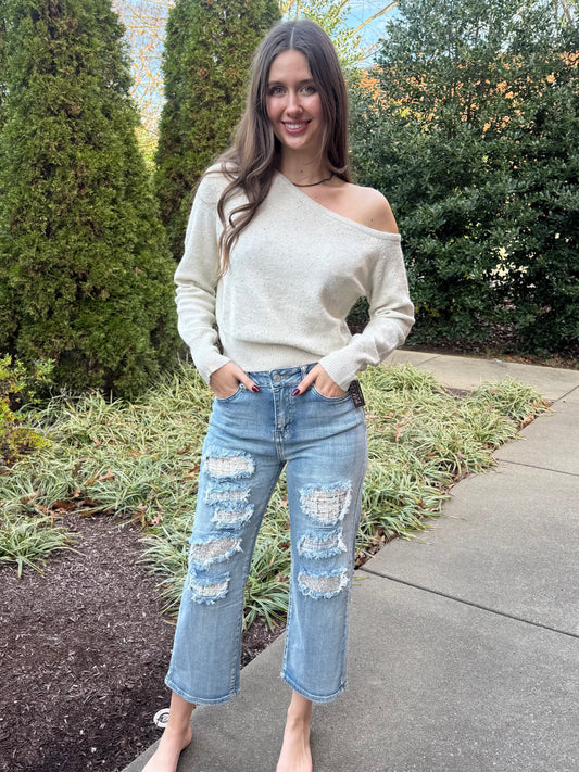 Tweed Sequin Patch Straight