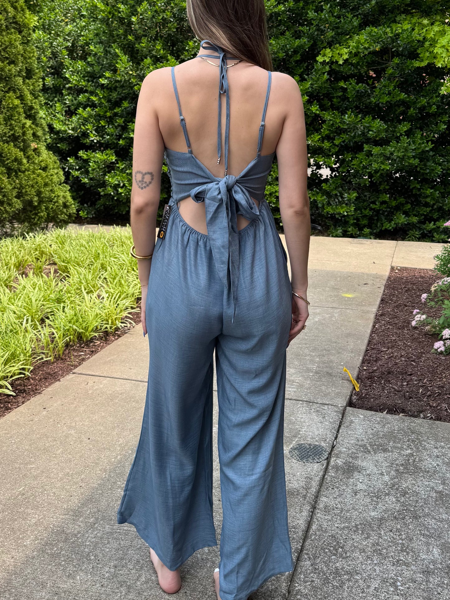 Gabi Chambray Halter Jumper