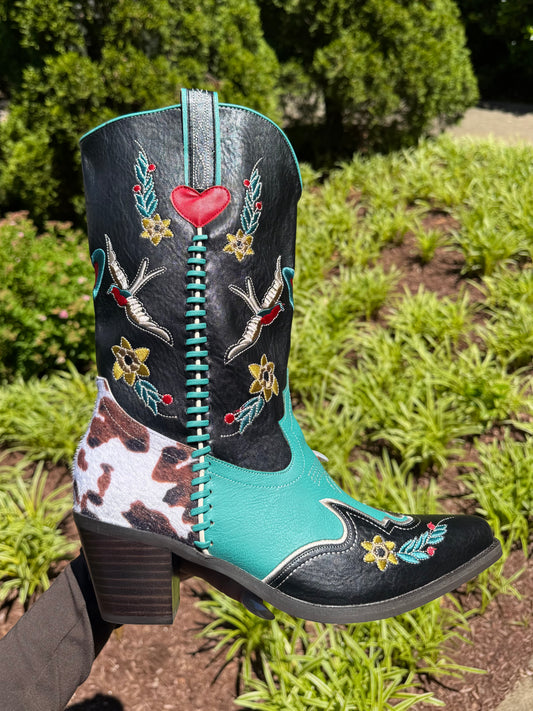 Elsie Embroidered Cowhide Boot
