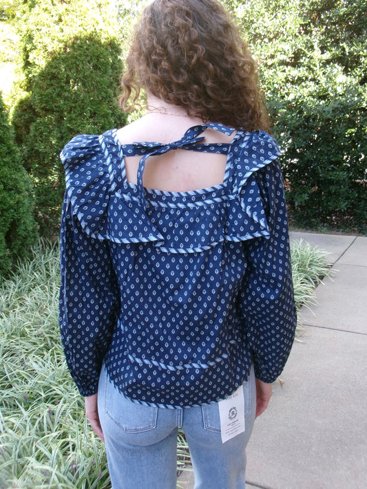 Charlotte Navy Peasant Blouse