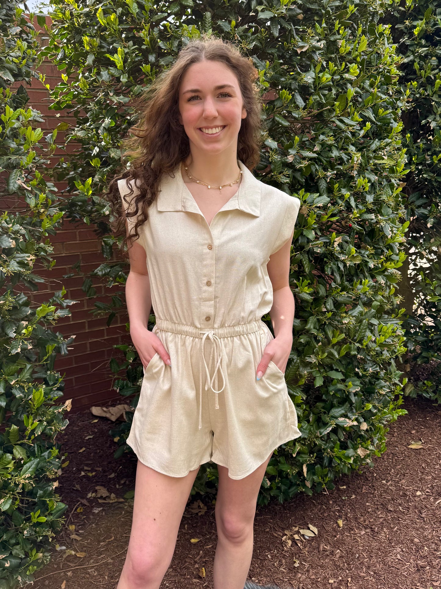 Linen Elastic Waist Romper