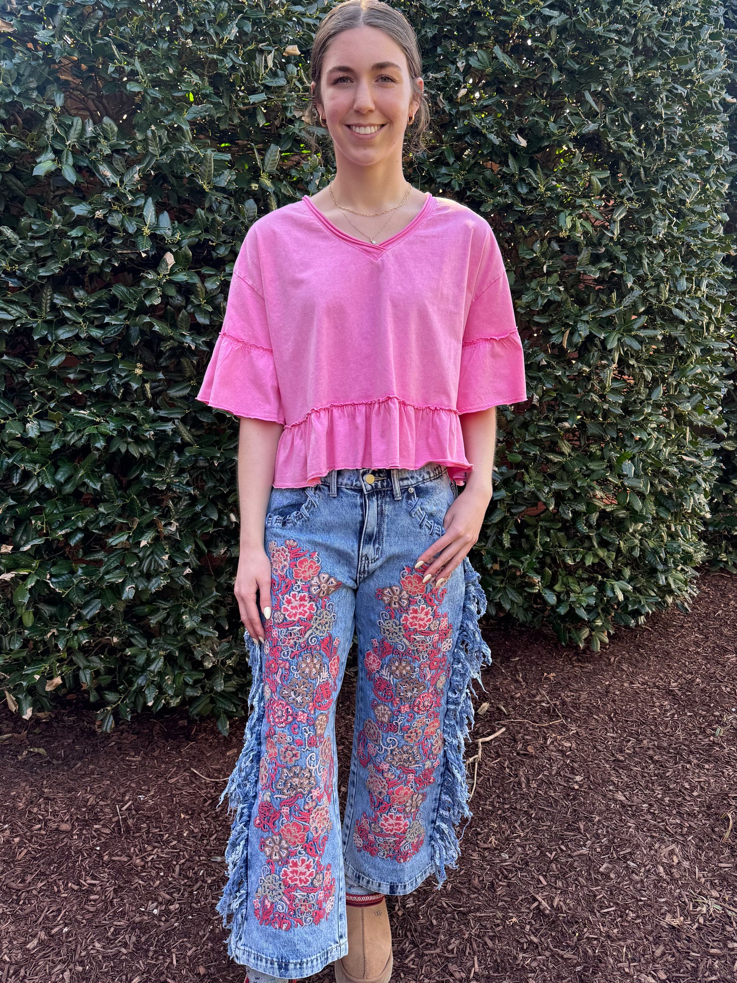 Summer Embroidered Fringe Jean