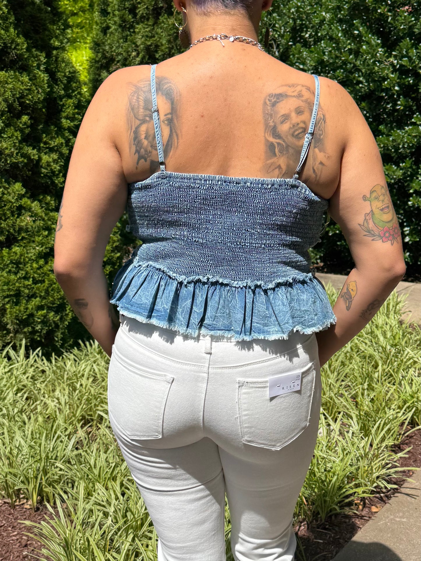Aquamarine Beaded Denim Tank