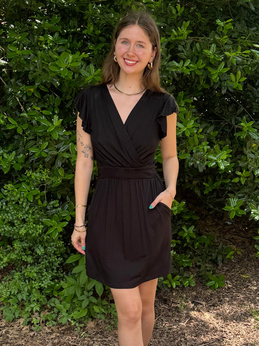 Surplice Flutter Sleeve Dress
