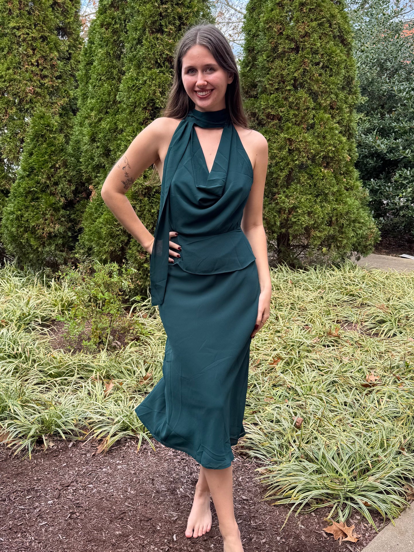 Sundown Evergreen Cowl Dress