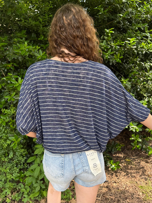 Navy Striped Dolman Blouse