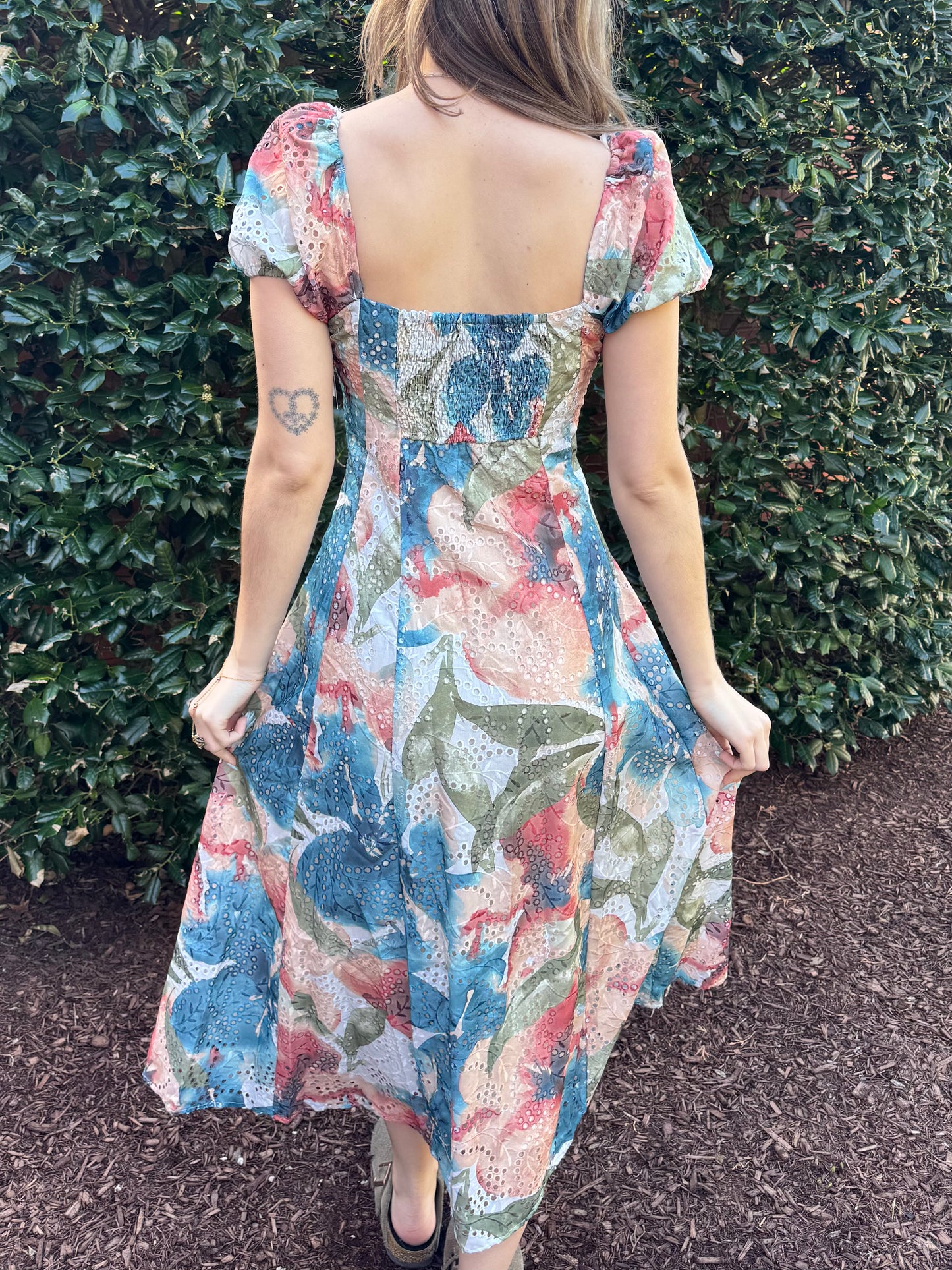 Blossoming Leaves Eyelet Dress