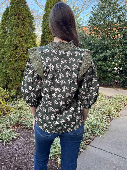 Saffron Olive Printed Blouse