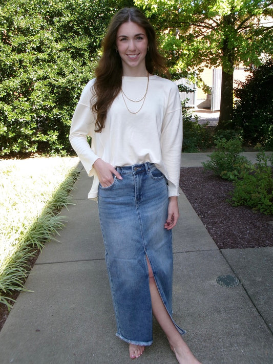 Risen Denim Slit Skirt