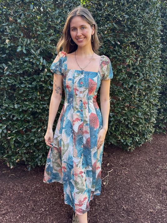 Blossoming Leaves Eyelet Dress