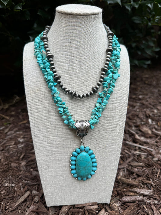 Layered Turquoise Pendant Necklace