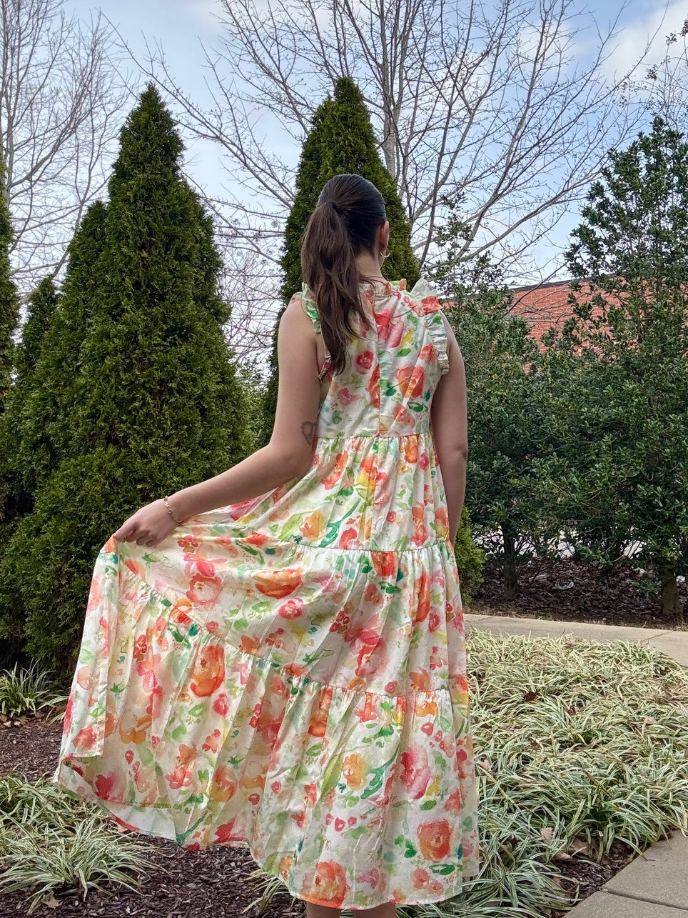 Watercolor Foral Tiered Tank Dress