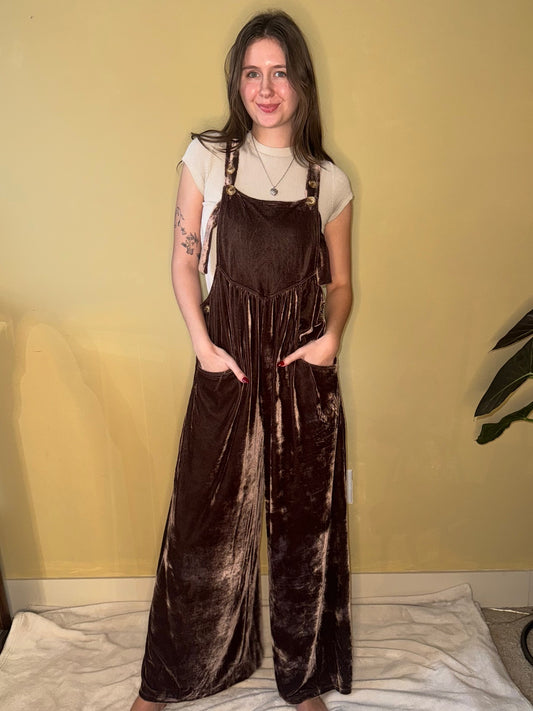 Wide Leg Velvet Overall