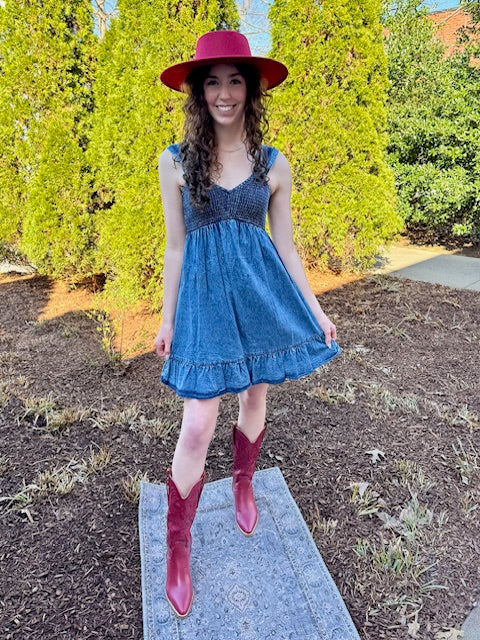 Denim Smocked Ruffle Dress
