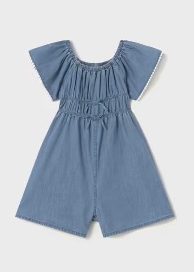 Lil Pompom Denim Romper