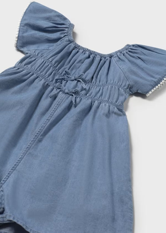 Lil Pompom Denim Romper