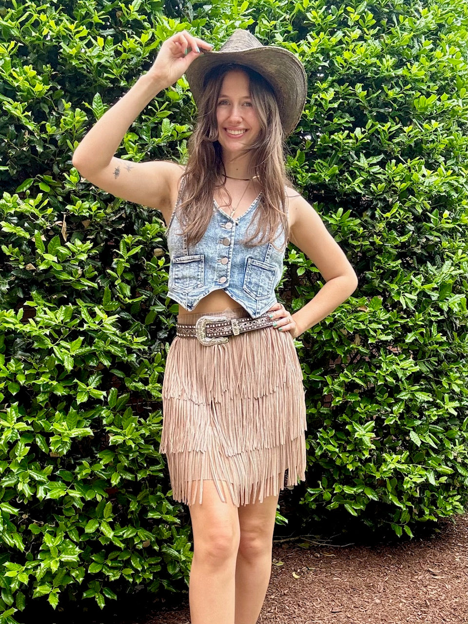 Jenna Nude Fringe Skirt