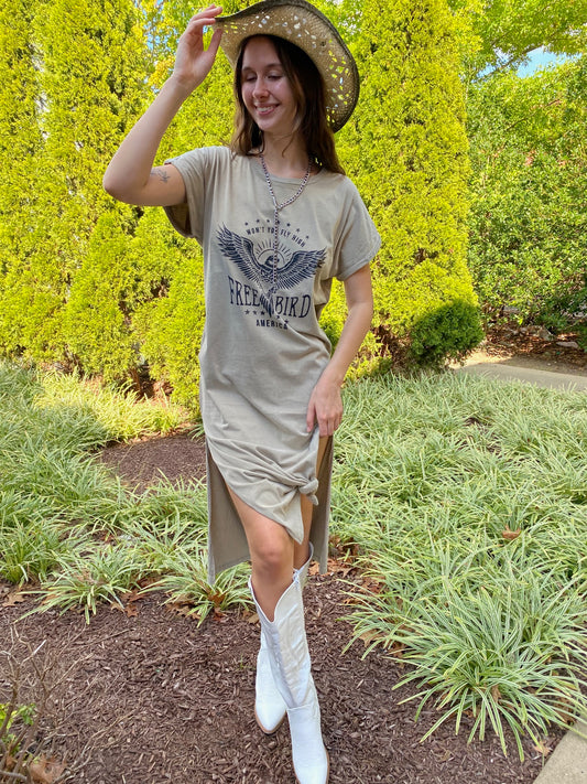 Free Bird Beige Tee Dress