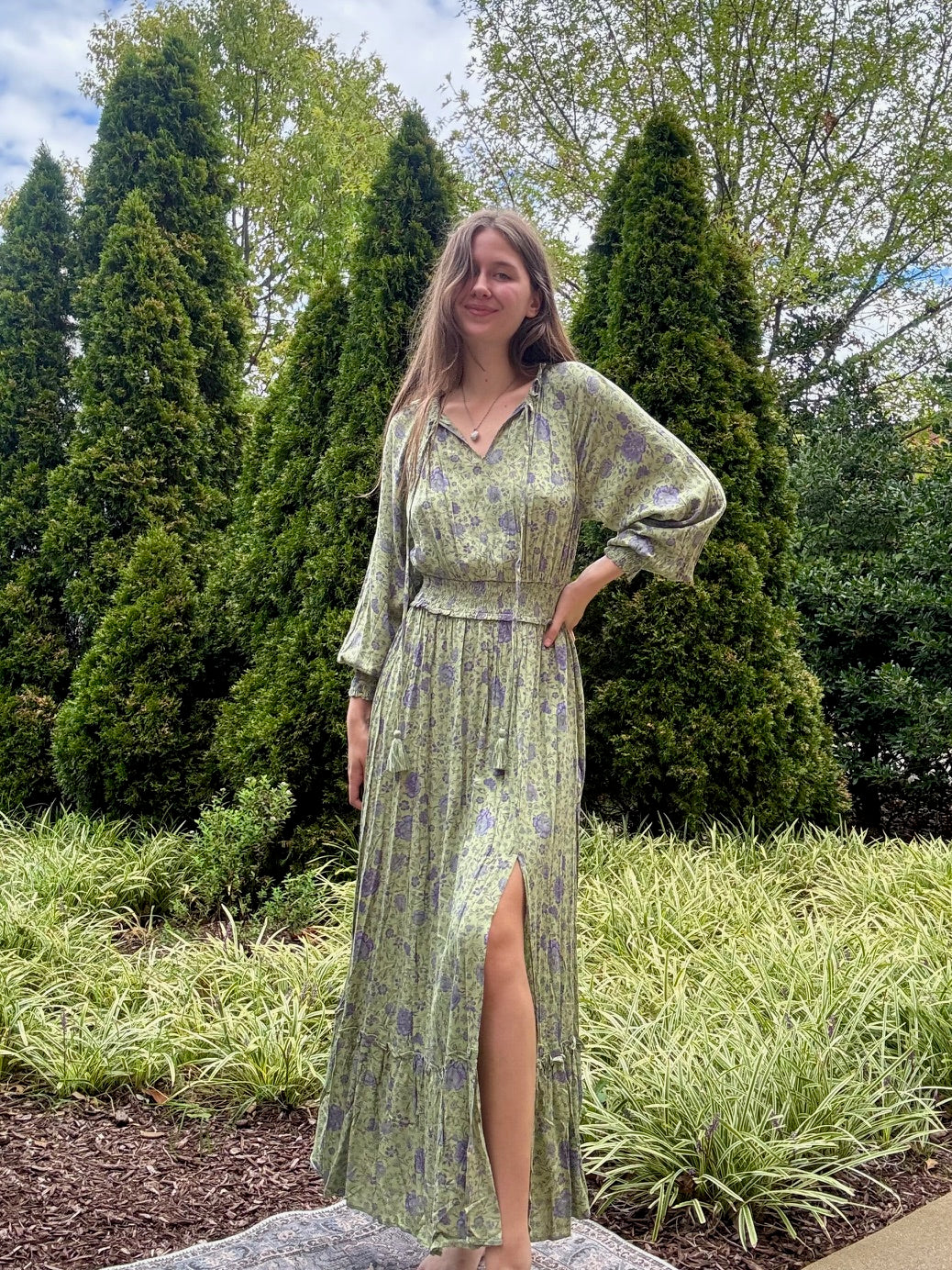 Lavender Matcha Tassel Maxi Dress