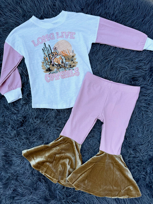 Lil Pink & Gold Velvet Flares