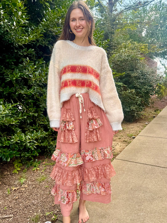 Powder Brick Ruffle Pant