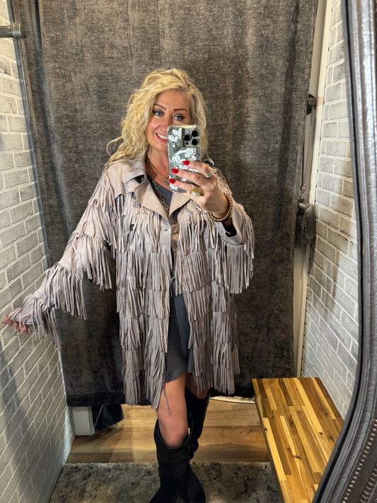 Suede Fringe Trench Coat